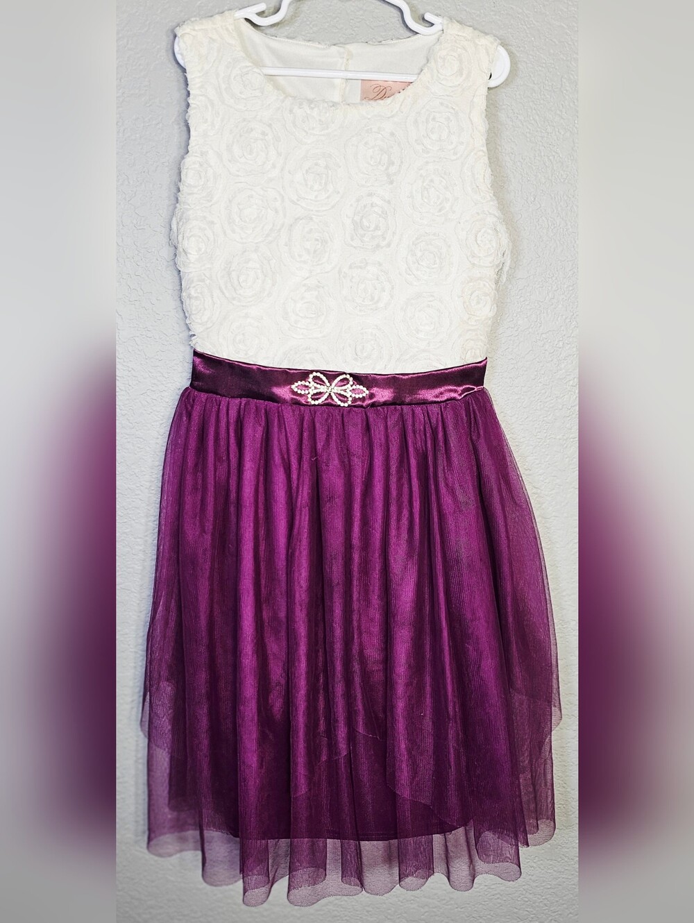 Duchess Girls Size 12 Ivory Rosette & Purple Tulle Party Dress Wedding Flower